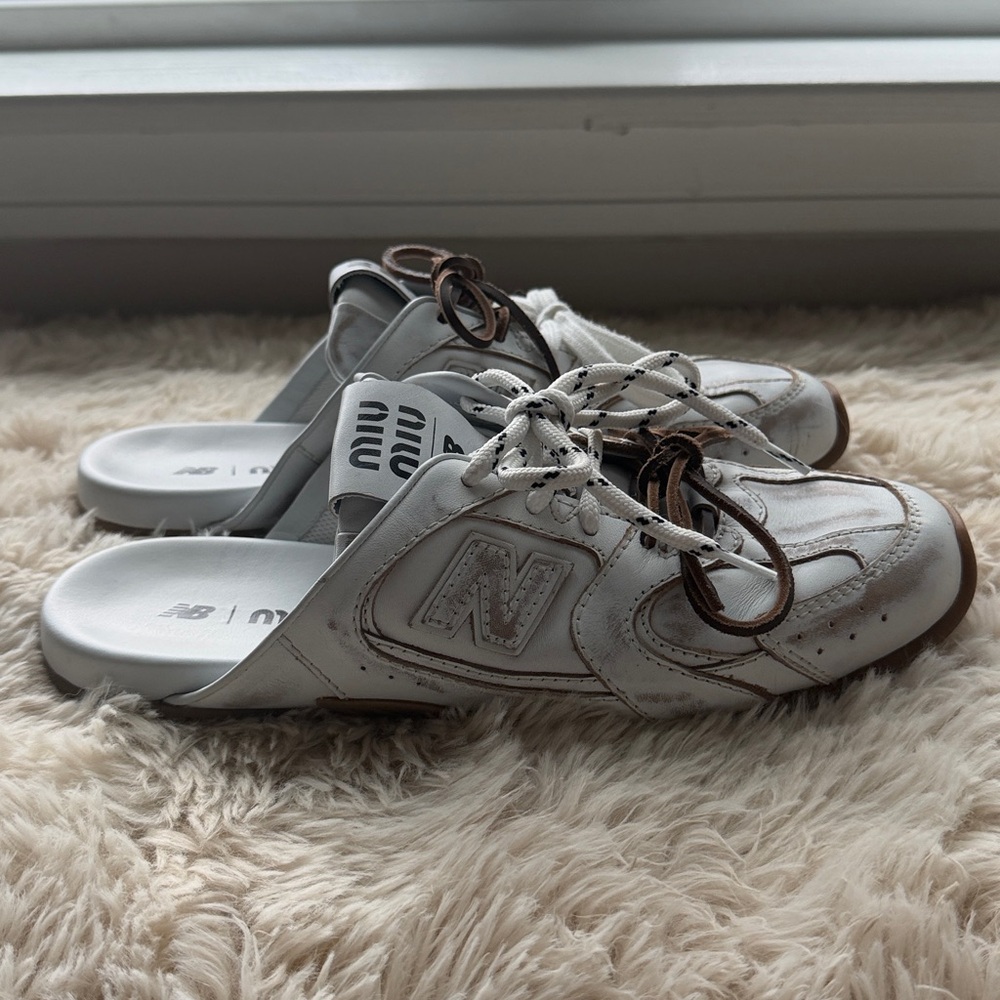 Miu Miu White and Brown Mules - Picture 3 of 5